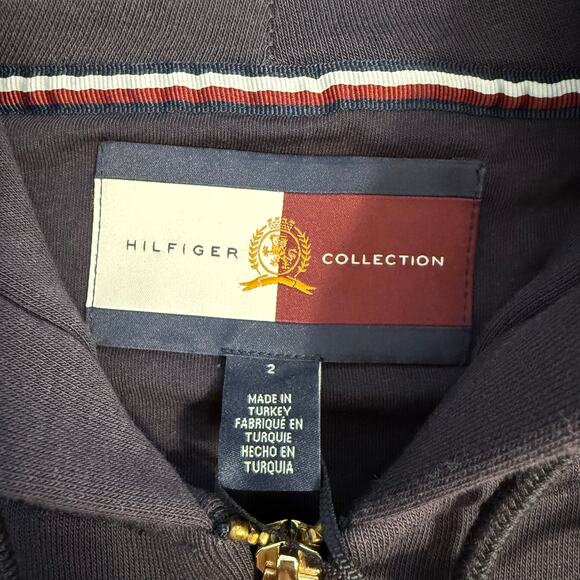 Hilfiger Collection Embroidered Crest Hoodie Cropped Oversized Blue Women’s Sz 2 - Picture 6 of 11